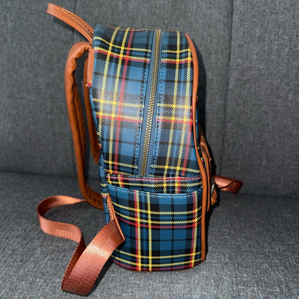 Loungefly Blue Tartan Pikachu Plaid Mini Backpack with Brown Accents - Picture 2 of 4
